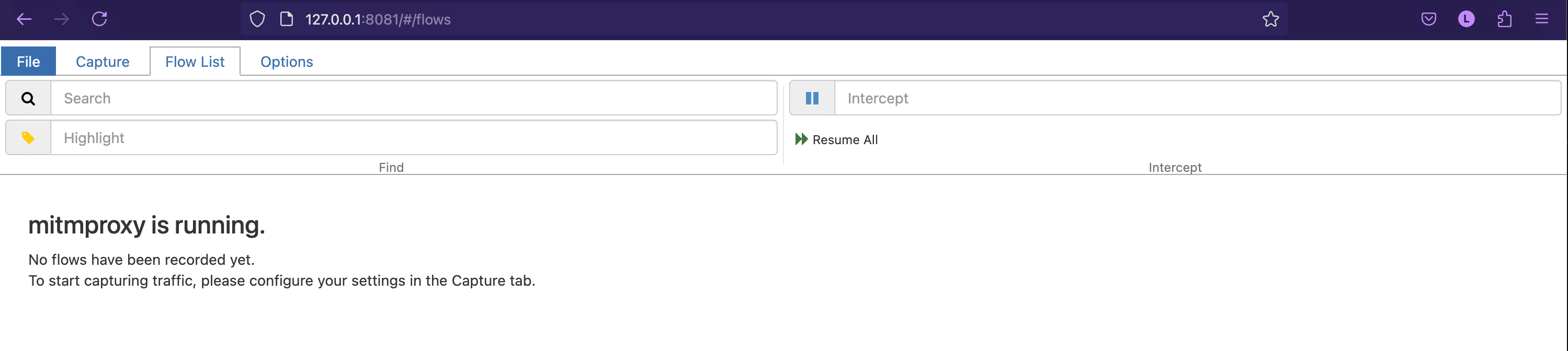 mitmproxy web interface